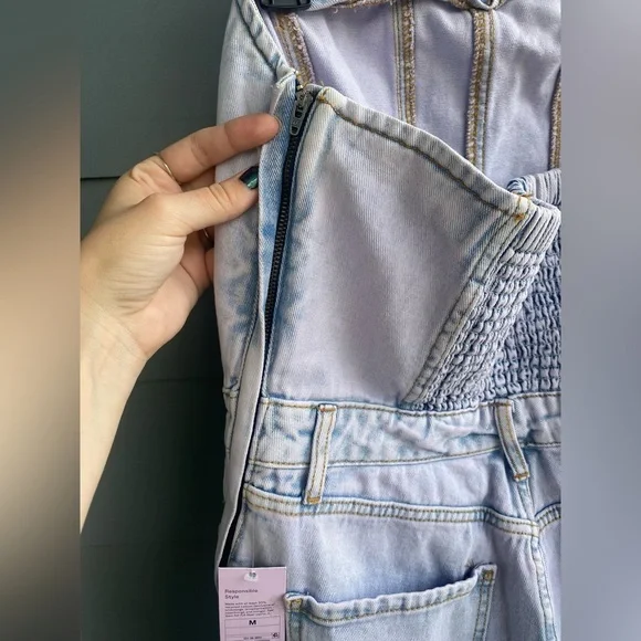 Wild Fable~Lavender Blue Tubed Cargo Denim Jumpsuit with Shirred Back~Size M NWT - Picture 9 of 14